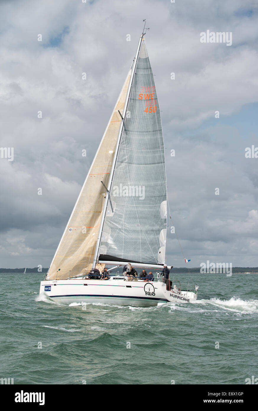 Yacht SWE 450, an Elan 450 racing in the Solent during the Cowes Week Regatta Stock Photo