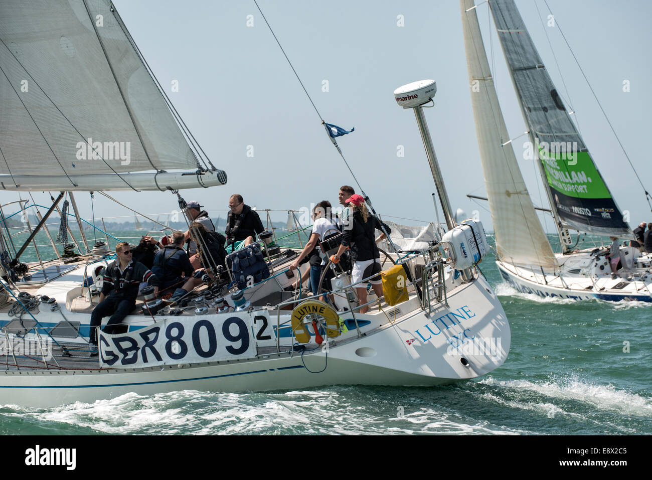 Lloyds's of London Racing Yacht Lutine racing at the 2014  Cowes Week Regatta in the Solent Stock Photo