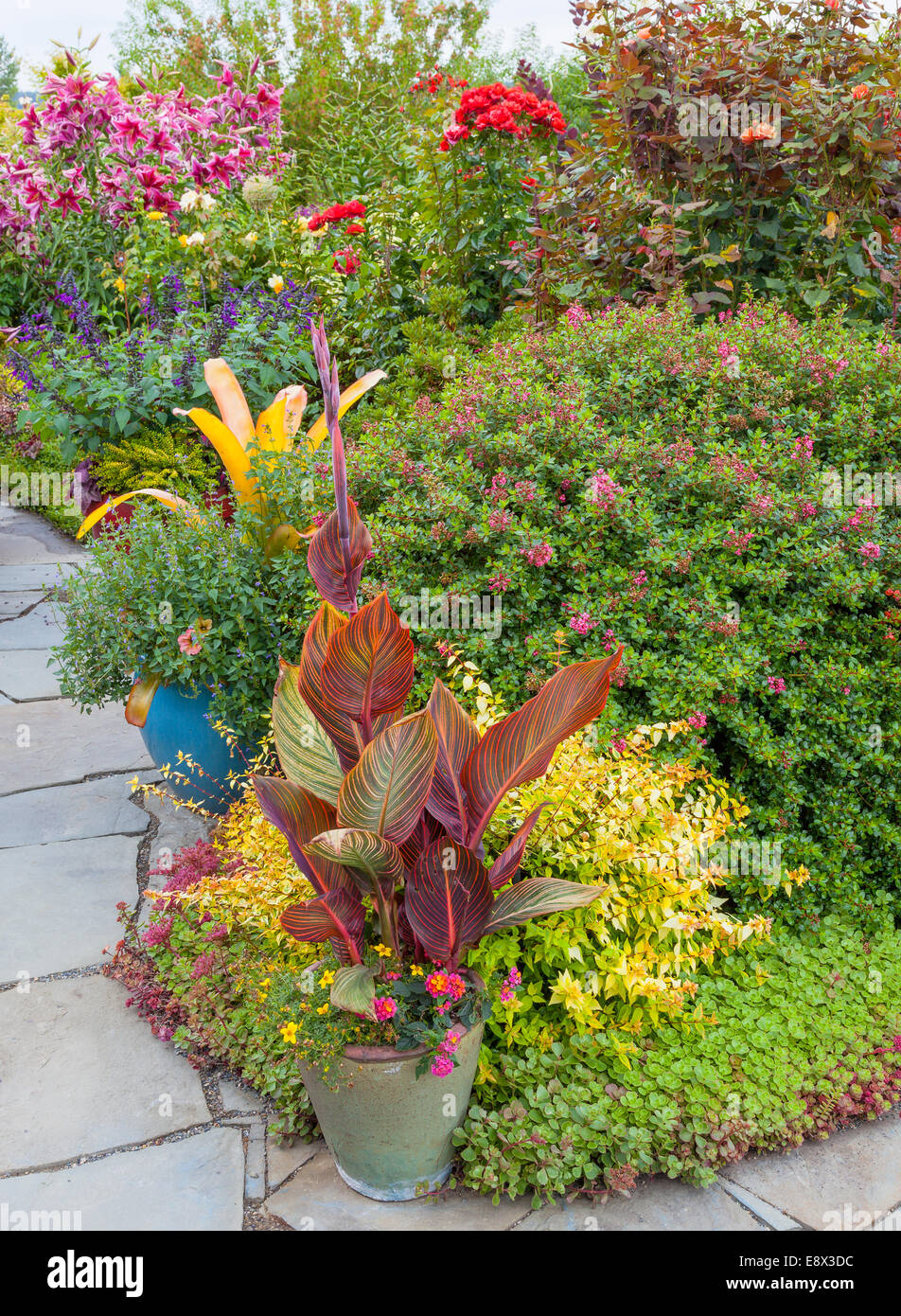 VashonMaury Island, WA Terraced perennial garden with flagstone patio