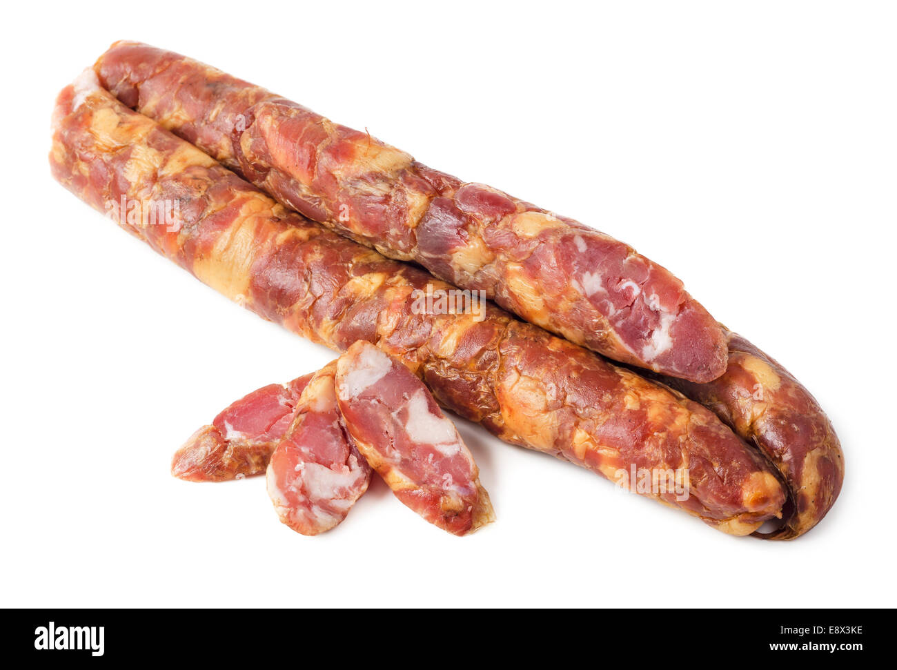 Homemade dry cured sausage isolated on white background Stock Photo Alamy