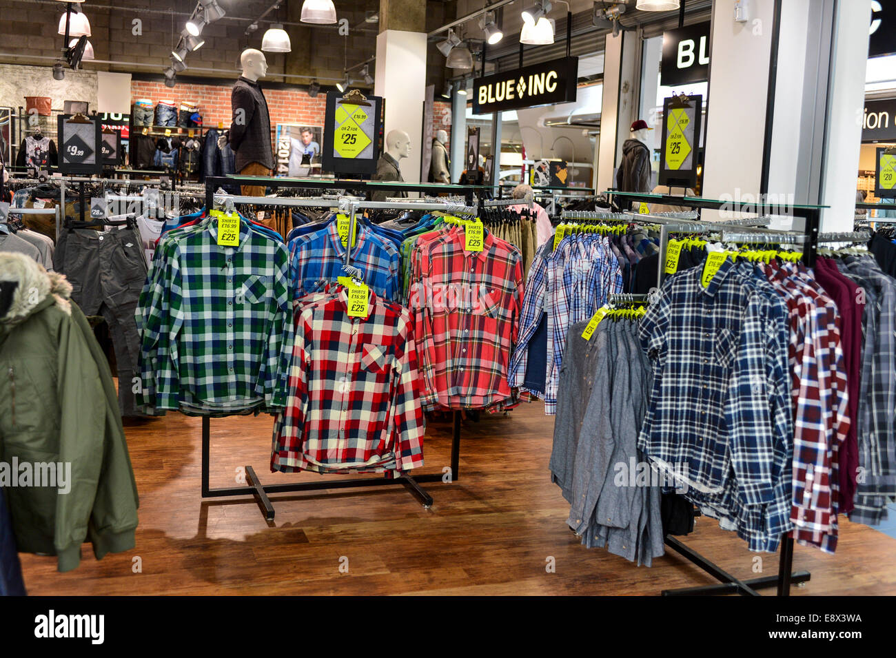 Stock Photo - Shirts on sale at the Blue Inc store, Foyleside Shopping Centre, Derry, Londonderry, Northern Ireland. ©George Swe Stock Photo