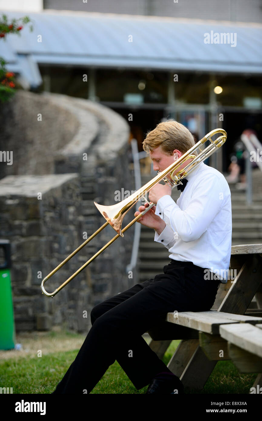 Young musicians of The London Schools Symphony Orchestra preparing to perform at Aberystwyth