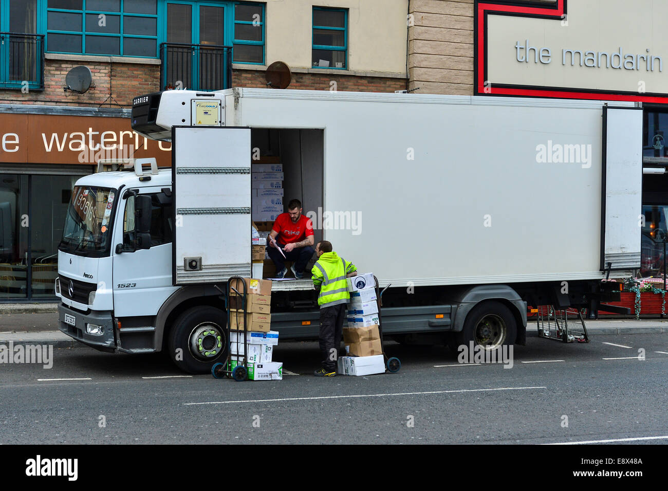 Stock Photo - Lorry delivering food supplies to Chinese restaurant, Derry, Londonderry, Northern Ireland. ©George Sweeney /Alamy Stock Photo