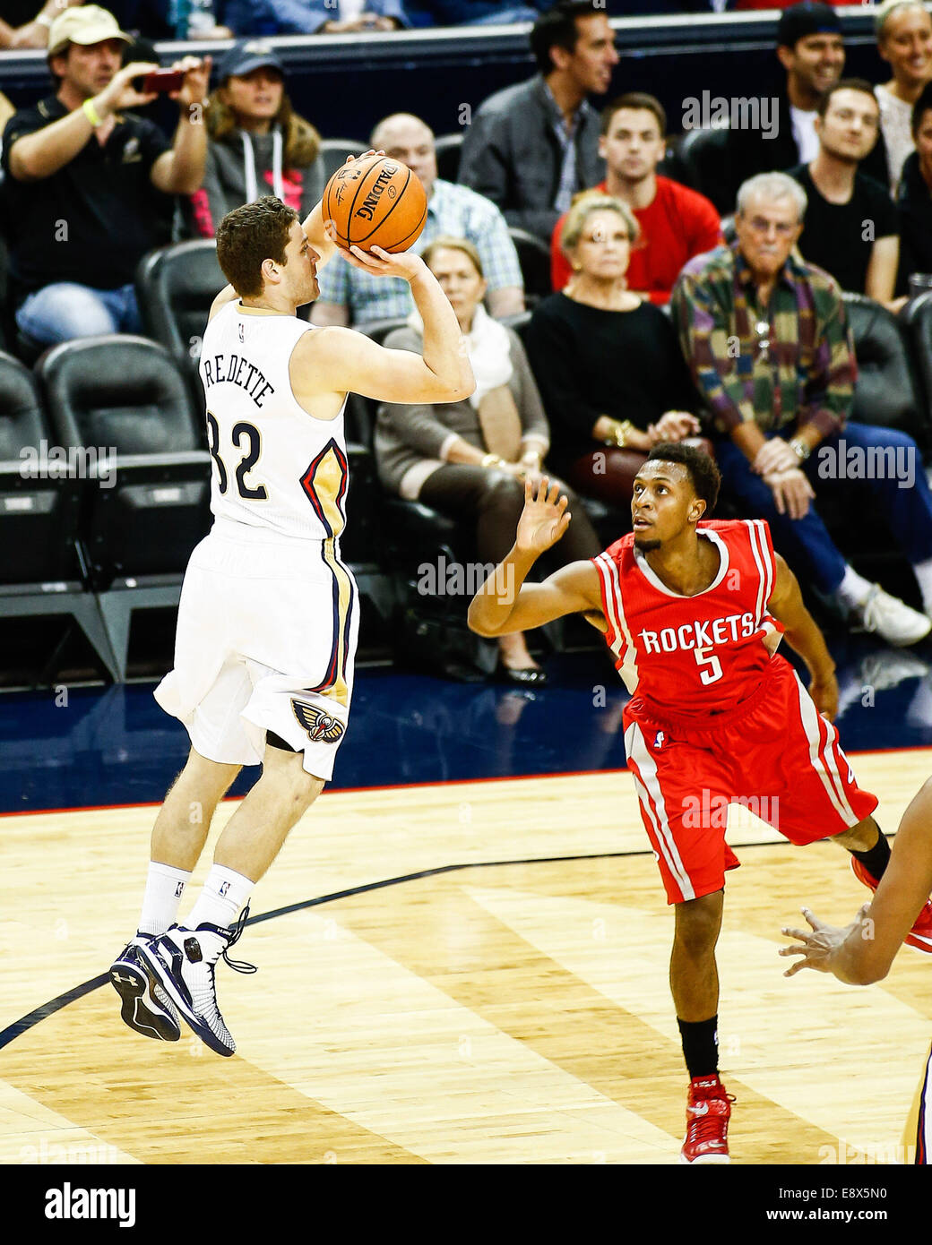 New Orleans Pelicans guard Jimmer Fredette 32 reacts after sinking a three point shot in the second half of an NBA basketball game in New Orleans Monday Feb. 2 2015. The Pelicans won