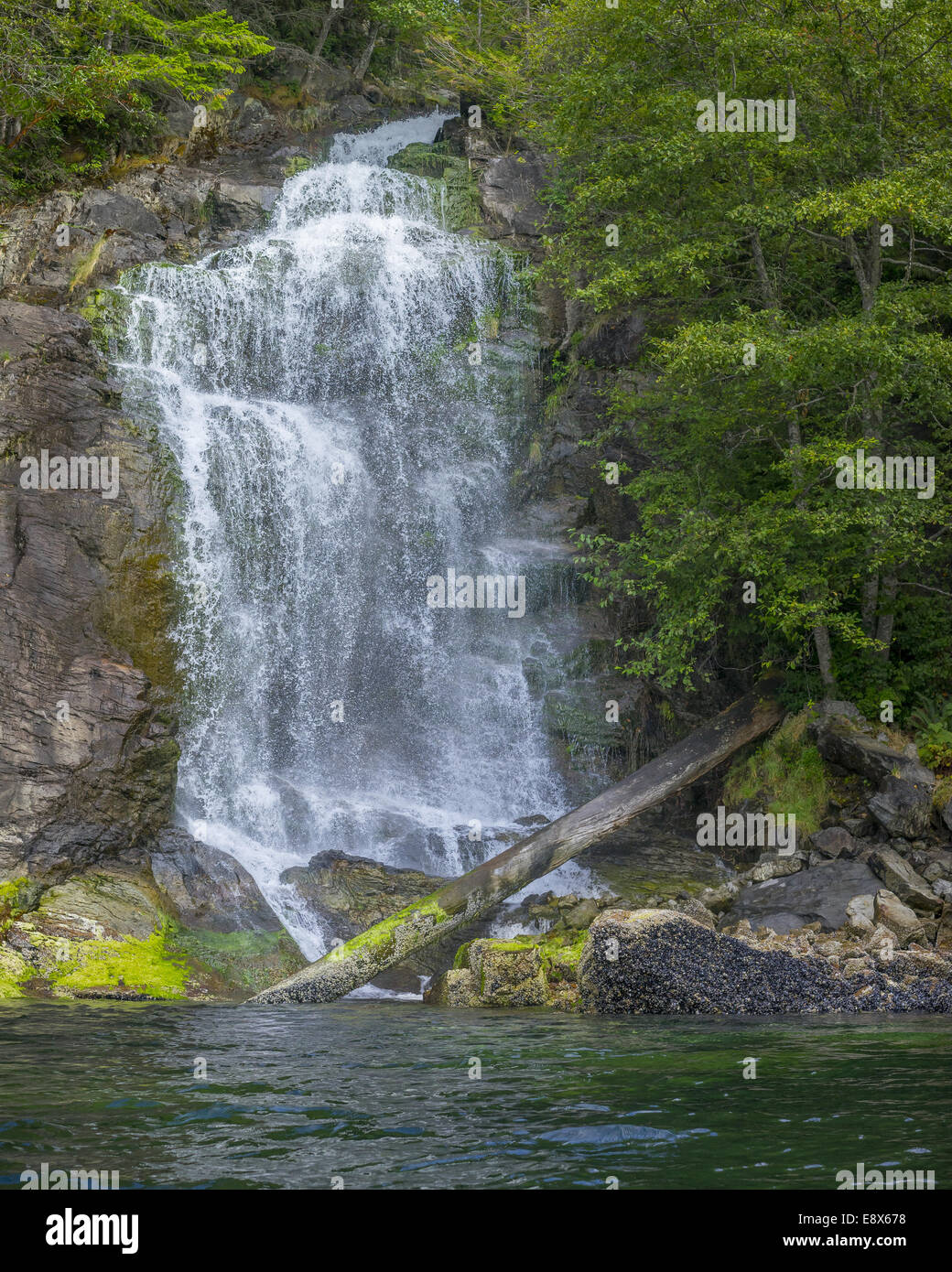 Desolation Sound, British Columbia: Cassel Falls in Teakerne Arm of West Redonda Island, Teakerne Arm Provincial Park Stock Photo