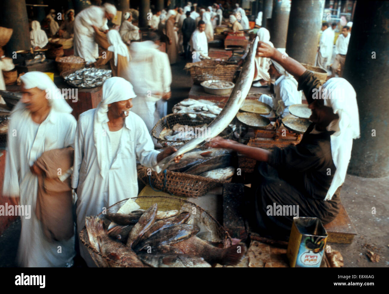 The busy early morning fish market Manama, Bahrain, 1974 Stock Photo