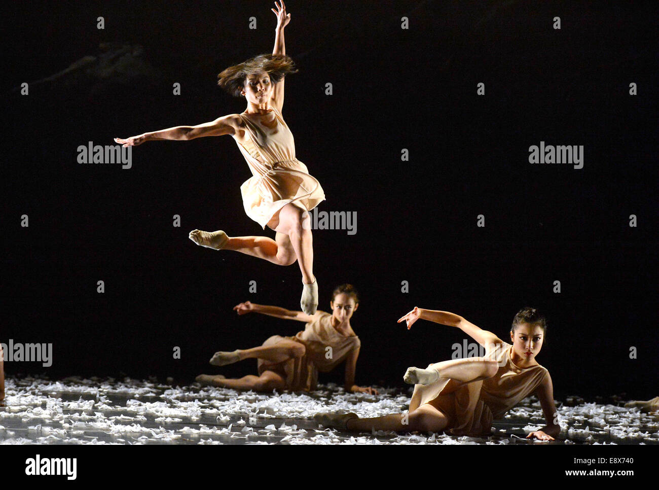 New York, USA. 15th Oct, 2014. Dancers of Beijing Dance Theater preview the Wild Grass for media in New York, the United States, Oct. 15, 2014. The Wild Grass, inspired by the poems of Lu Xun, one of the most famous modern Chinese writer and poet, is presented to celebrate individual's will to persevere in a hostile environment. Credit:  Wang Lei/Xinhua/Alamy Live News Stock Photo