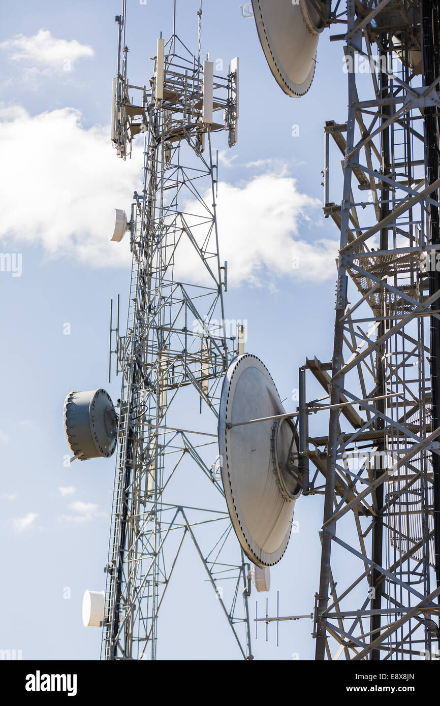 Mobile and radio communications masts Stock Photo