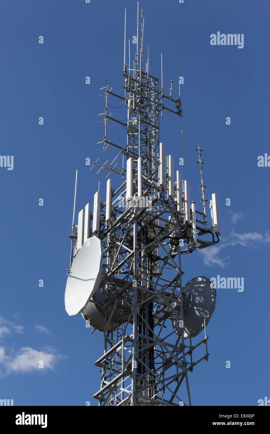 Mobile and radio communications masts Stock Photo