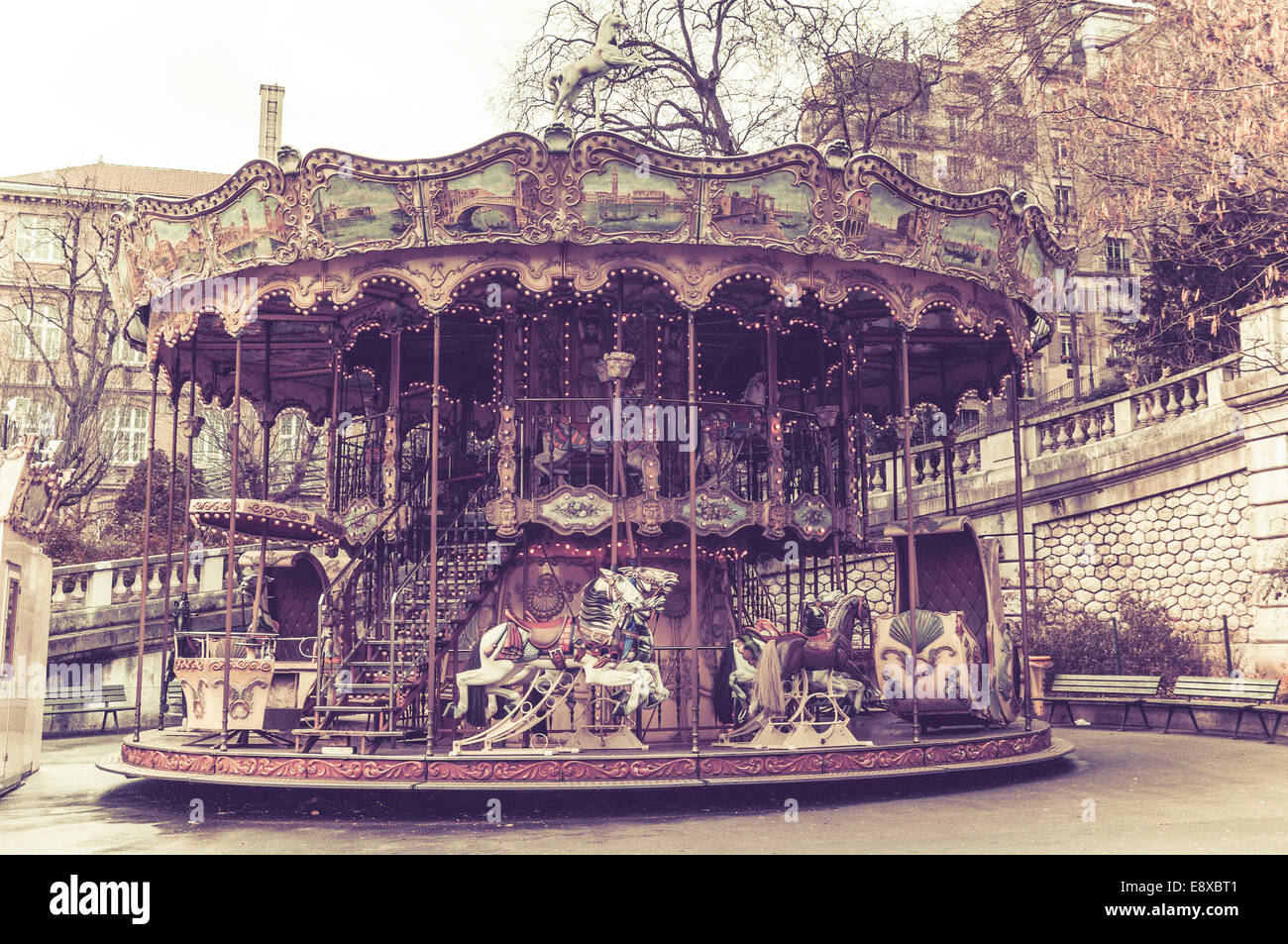 Old carousel in Paris Stock Photo