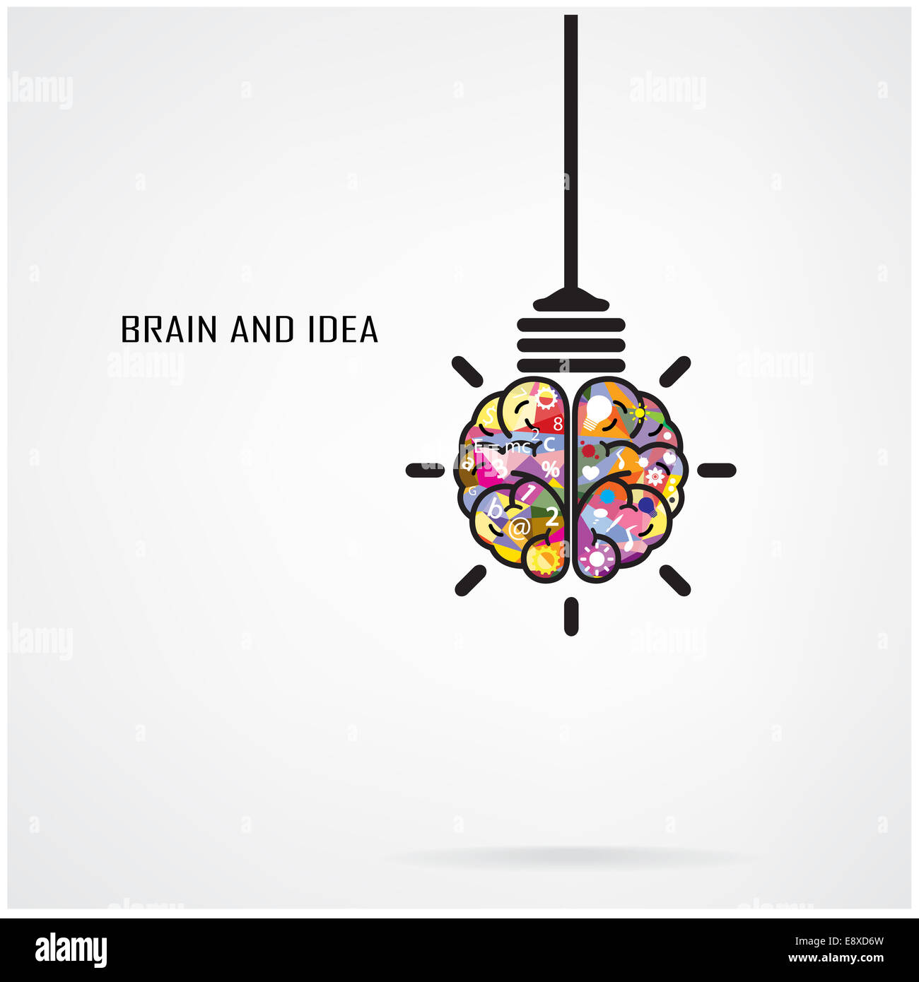 Creative brain Idea and light bulb concept, design for poster flyer cover brochure, business idea, education concept. Stock Photo
