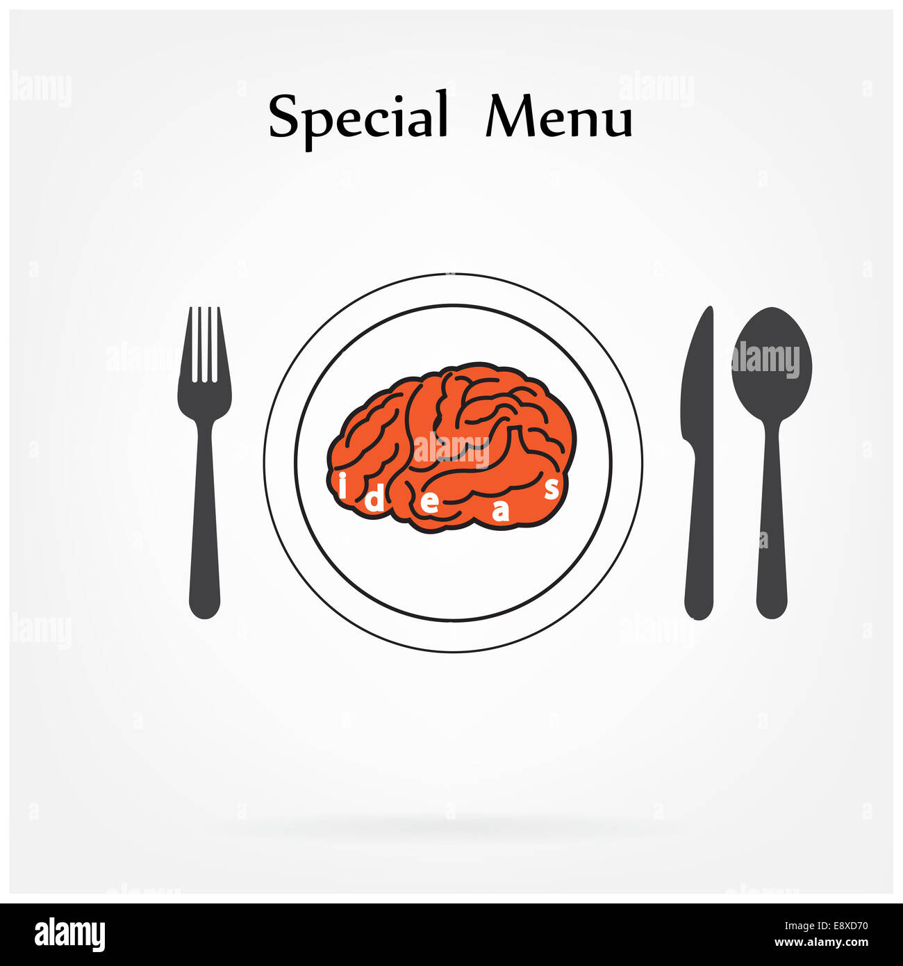 Creative brain Idea concept with spoon,fork and knife sign on background , business concept. Stock Photo