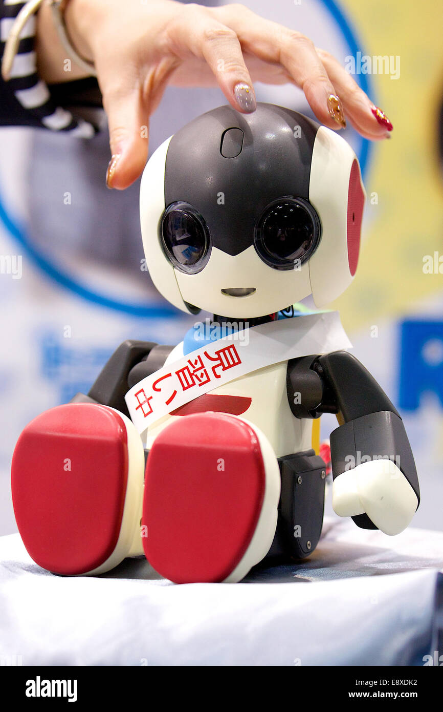 Tokyo, Japan. 16th October, 2014. The robot of Takara Tomy "Robi" can speak 1000 Japanese to respond to human at the Japan Robot Week 2014 on 16, 2014 in