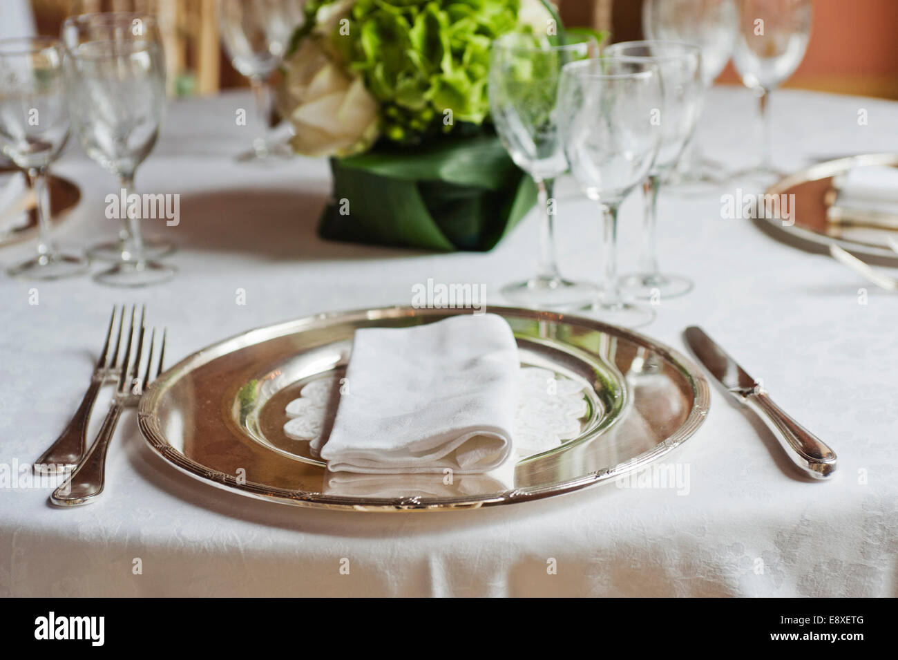 elegant table setting in restaurant Stock Photo Alamy