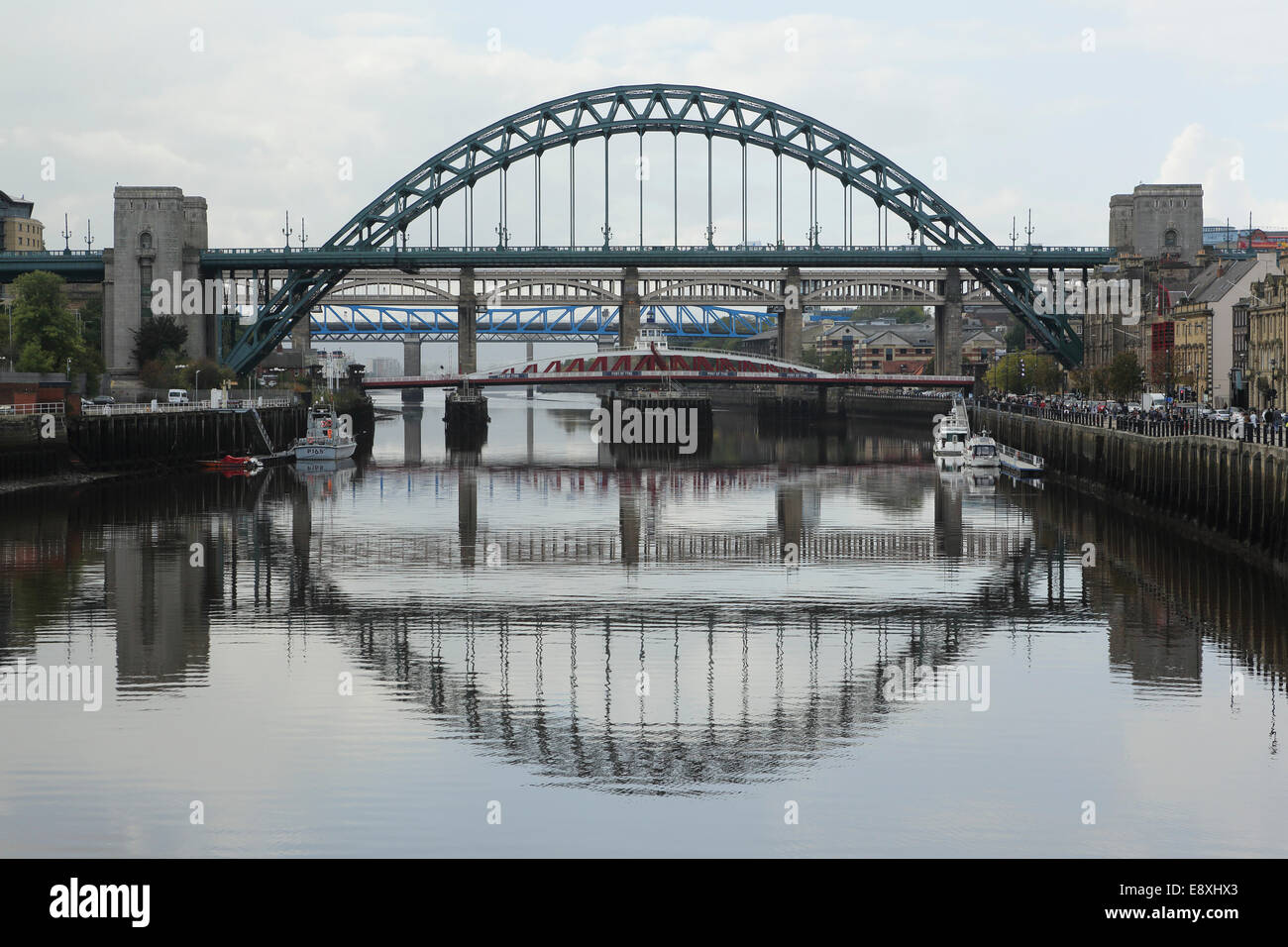 Bridges span the River Tyne between Gateshead and Newcastle-upon-Tyne, United Kingdom. Stock Photo