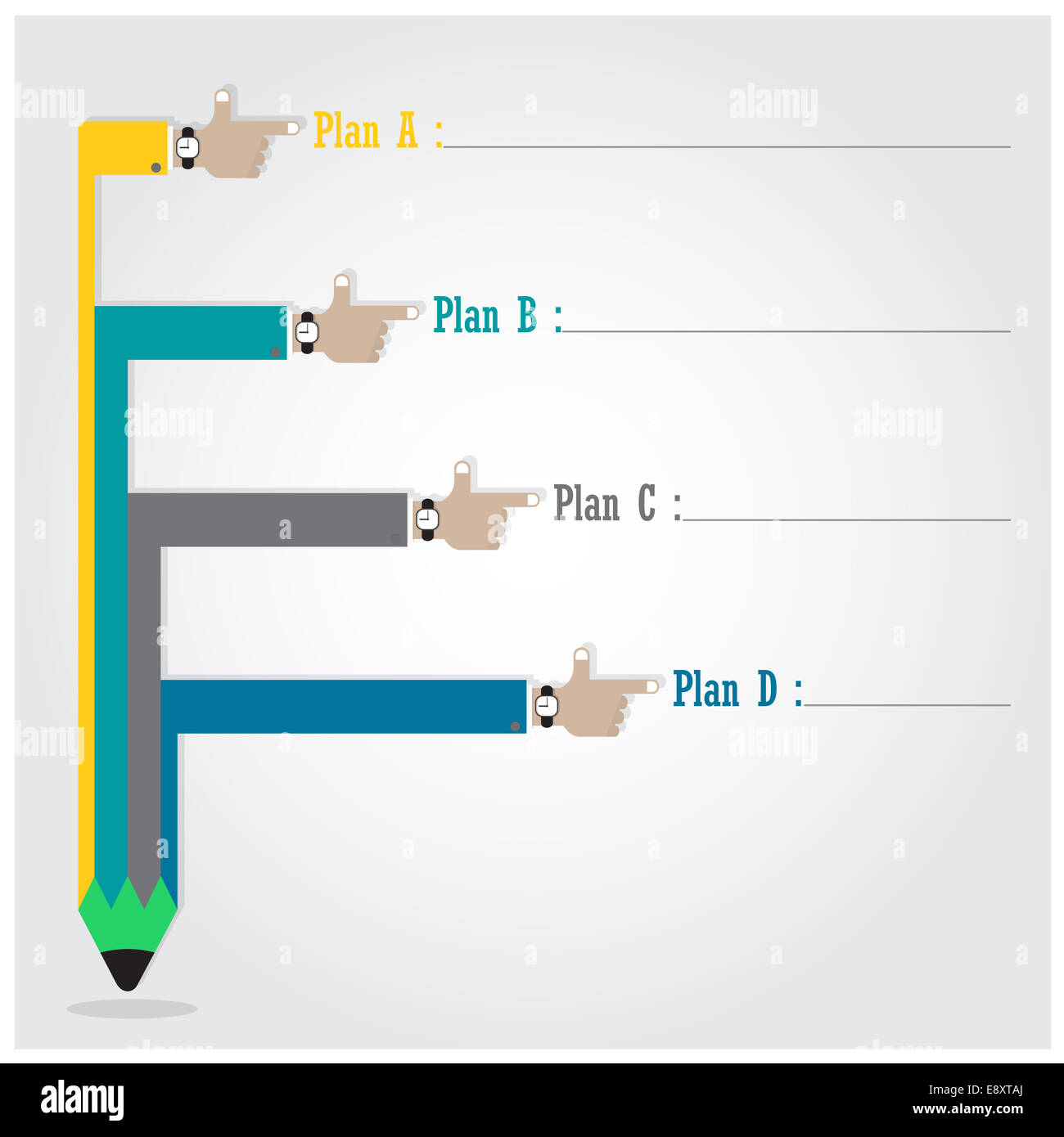Creative template with pencil ribbon banner flow chart, can be used for infographics and banners. Business and education concept Stock Photo