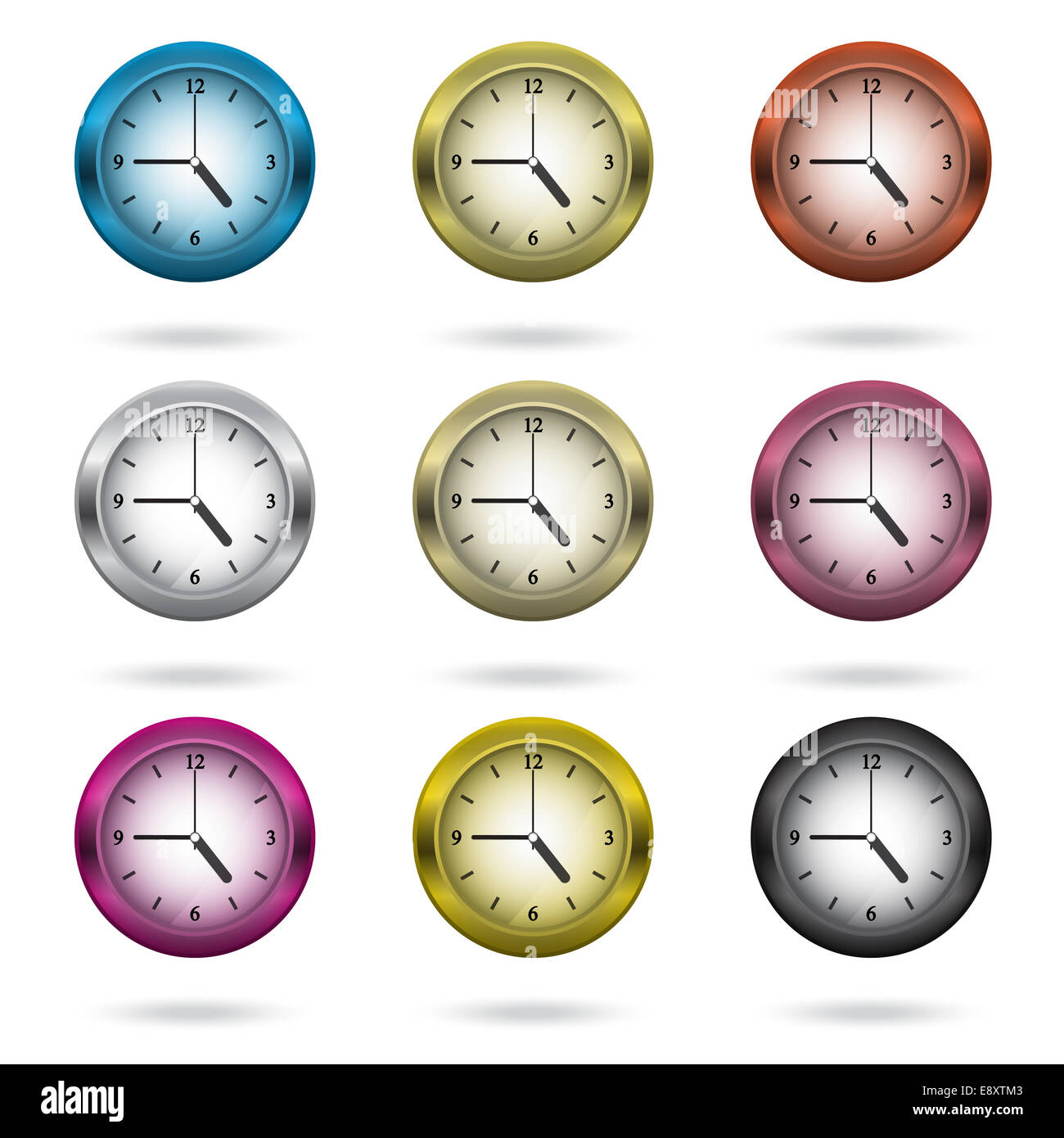 Set of colorful clock icon. Stock Photo