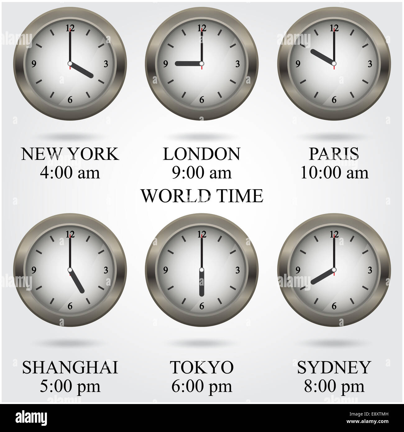 Set of colorful clock icon,world time concept. Stock Photo
