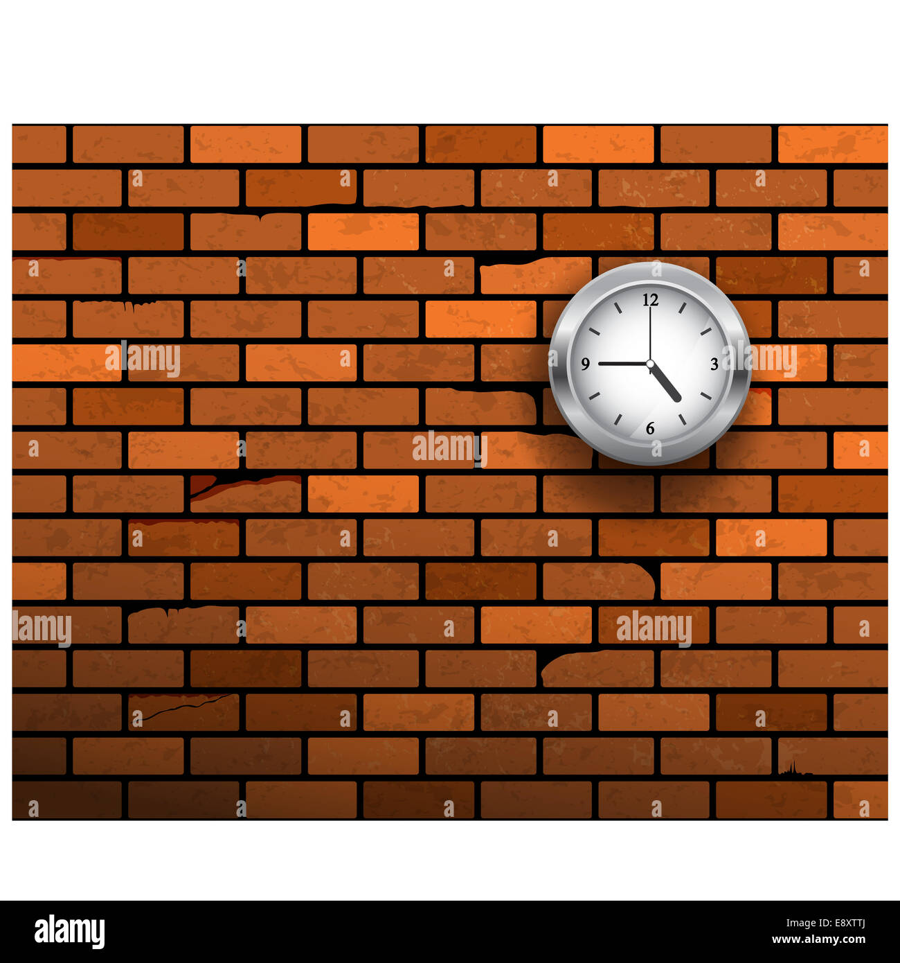the clock symbol on brick wall. Stock Photo