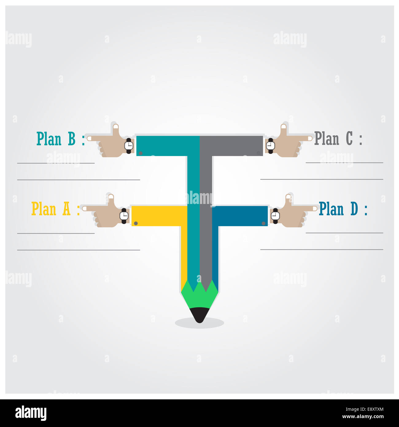 Creative template with pencil ribbon banner flow chart, can be used for infographics and banners. Business and education concept Stock Photo