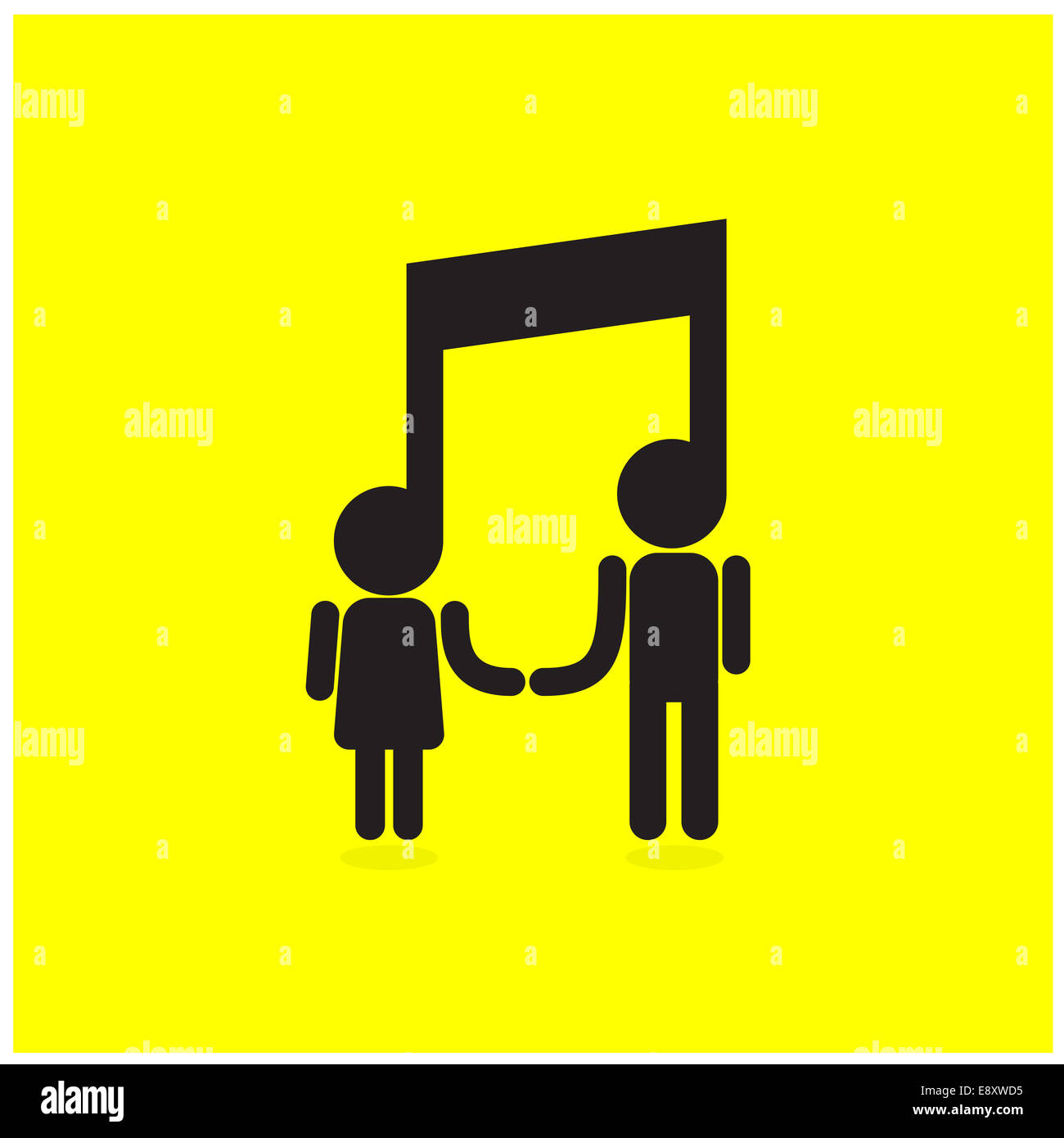 Creative music note sign icon and silhouette people symbol . Musical symbol. Stock Photo