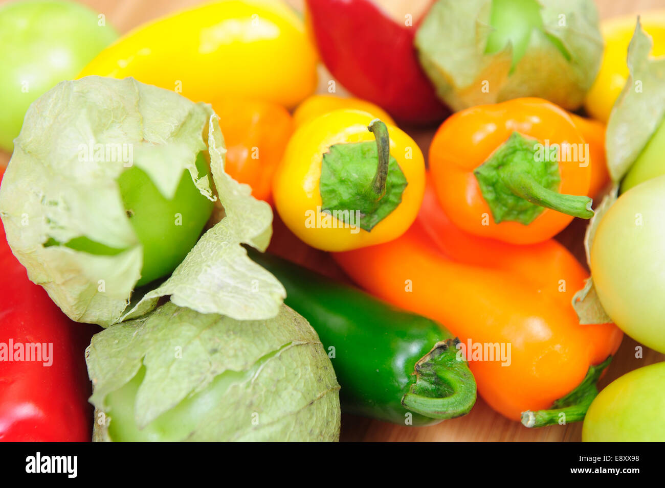 Tomatillos And Chilis Stock Photo