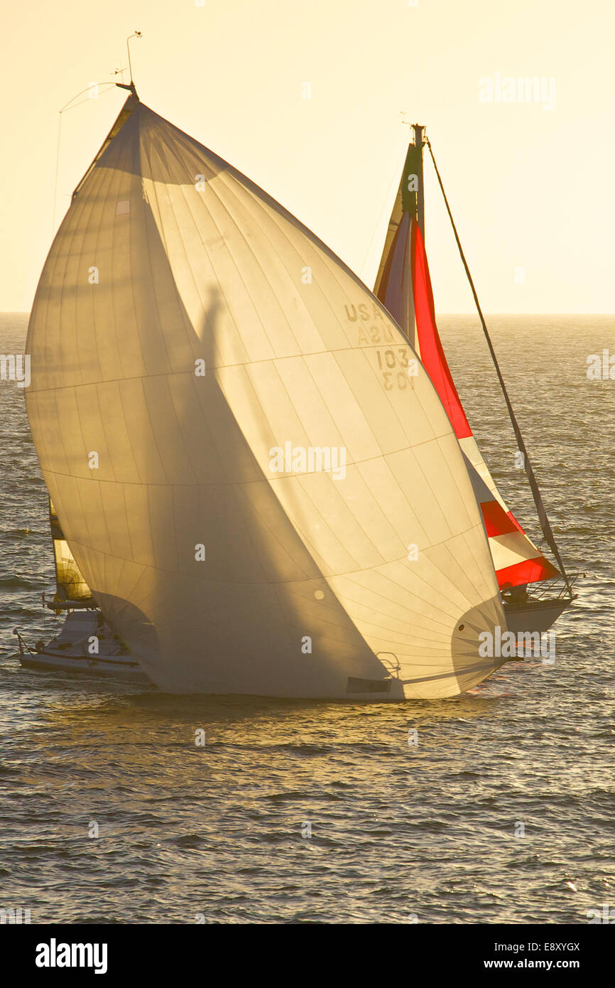 Sailing Into The Sunset. Redondo Beach, California. Stock Photo