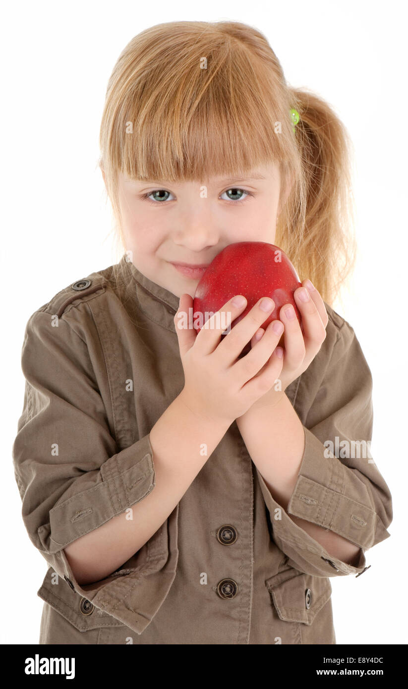 baby girl with apple Stock Photo Alamy