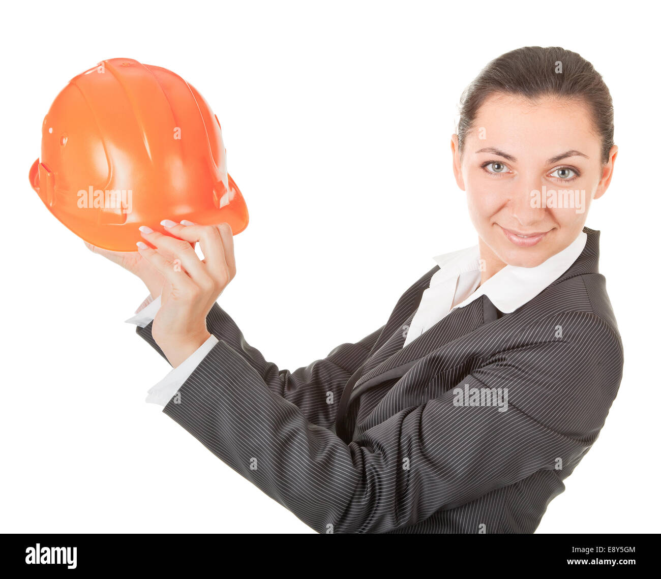 woman with the construction helmet Stock Photo Alamy