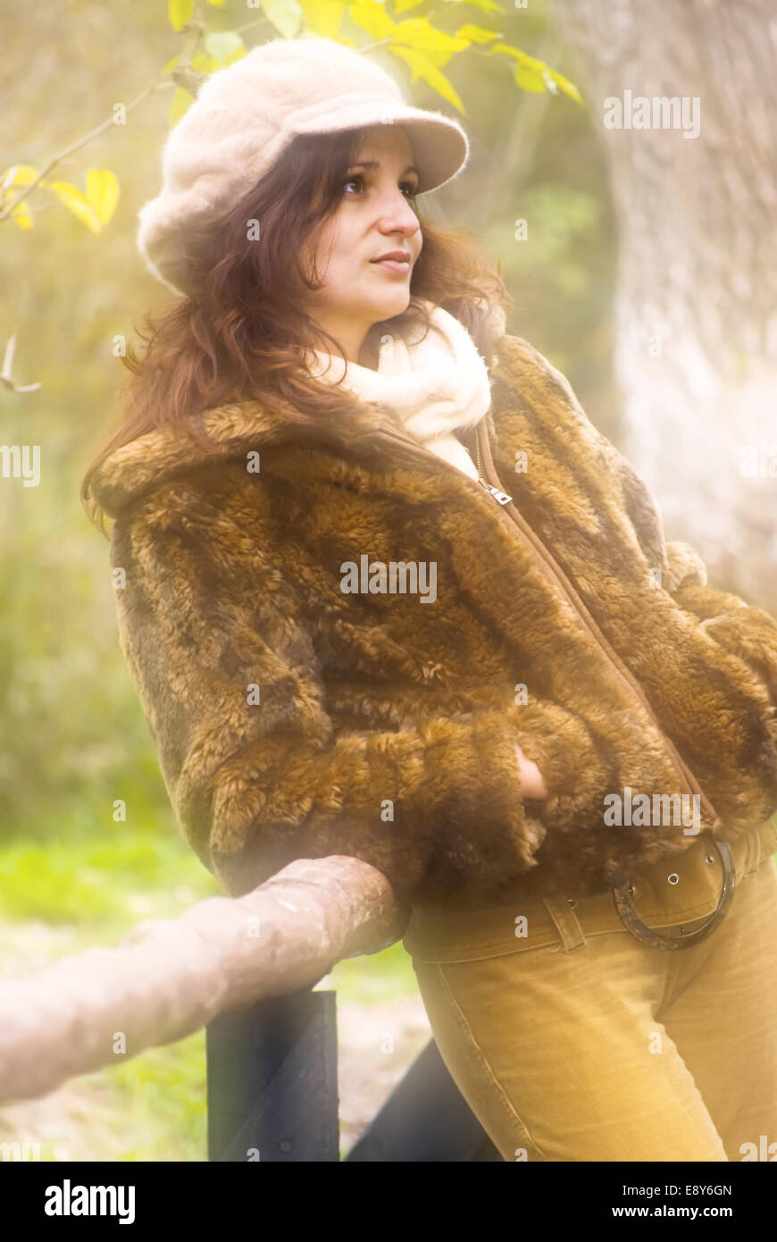 girl posing on wooden bridge Stock Photo - Alamy