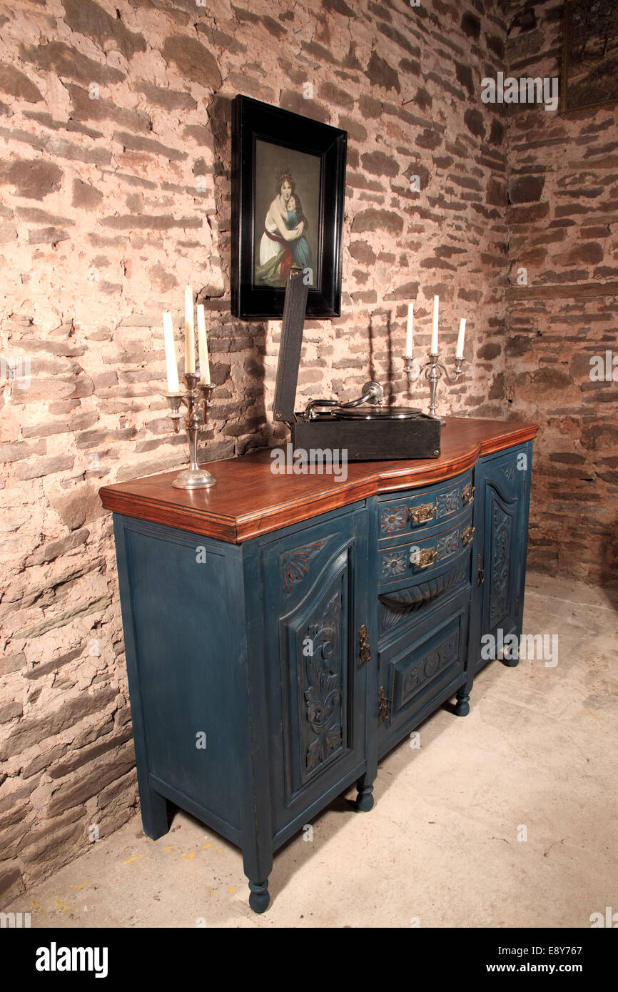 shabby chic art nouveau sideboard blue Stock Photo Alamy