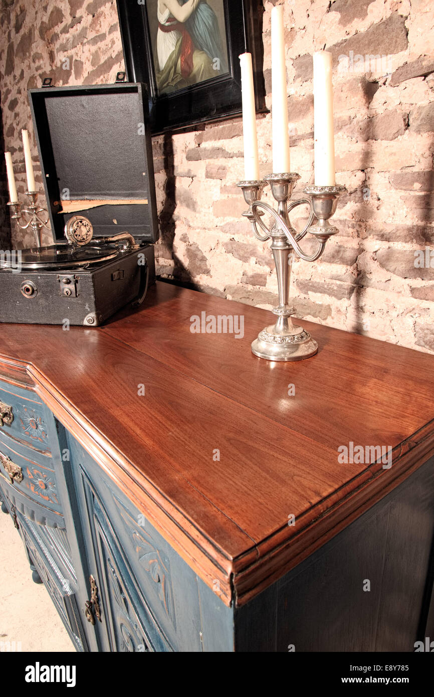 shabby chic art nouveau sideboard blue Stock Photo Alamy
