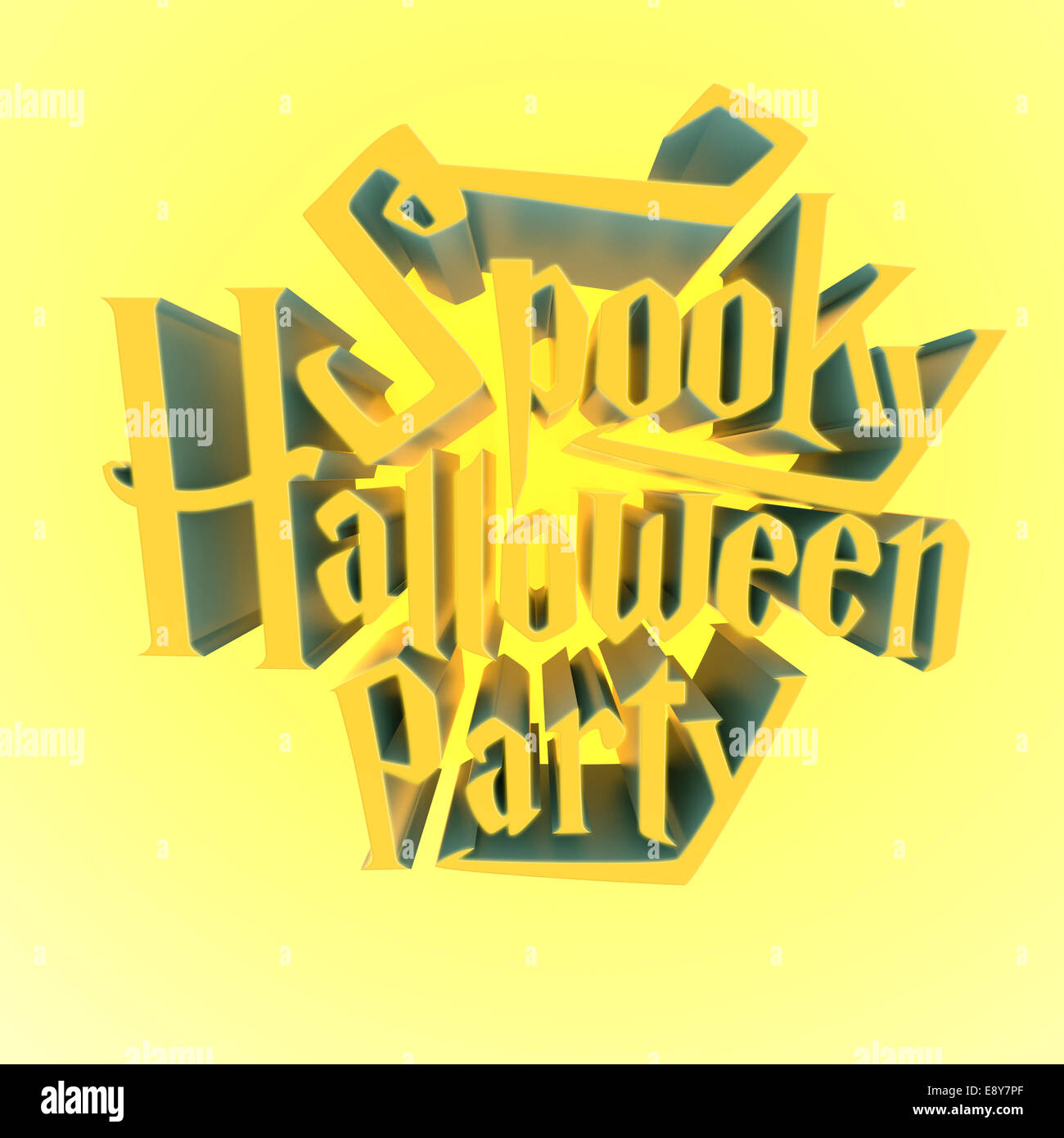 Spooky Halloween Party glowing suny letters 3d for poster template or Ad element on yellow light glowing background Stock Photo