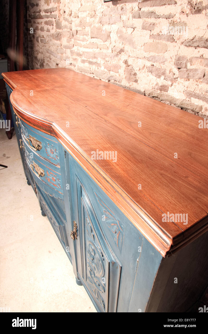 shabby chic art nouveau sideboard blue Stock Photo Alamy