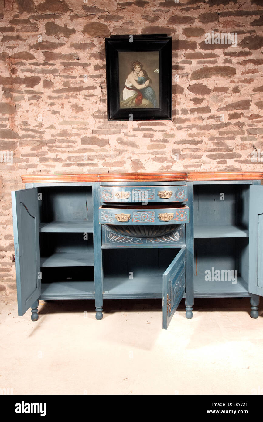 shabby chic art nouveau sideboard blue Stock Photo Alamy