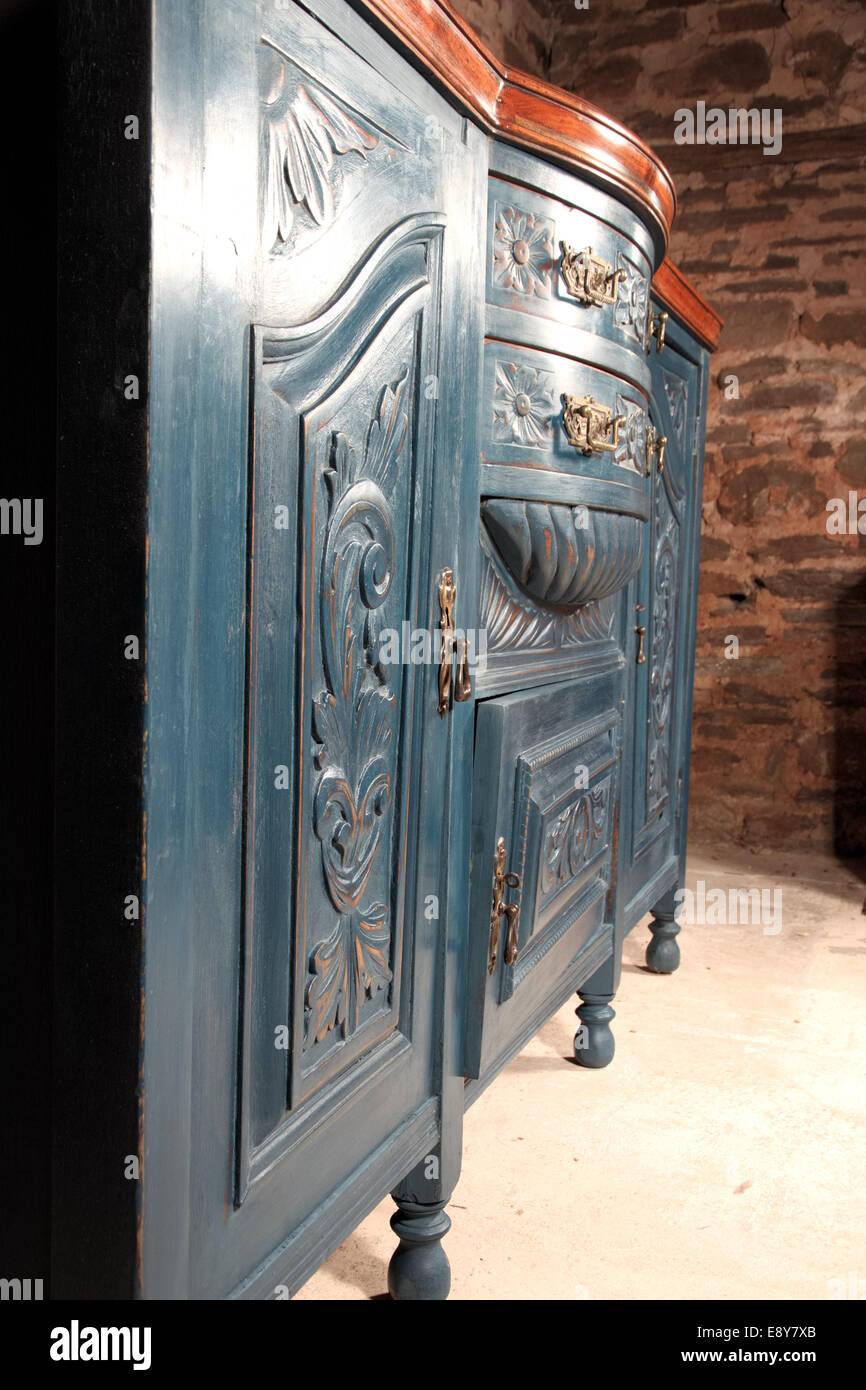 shabby chic art nouveau sideboard blue Stock Photo Alamy
