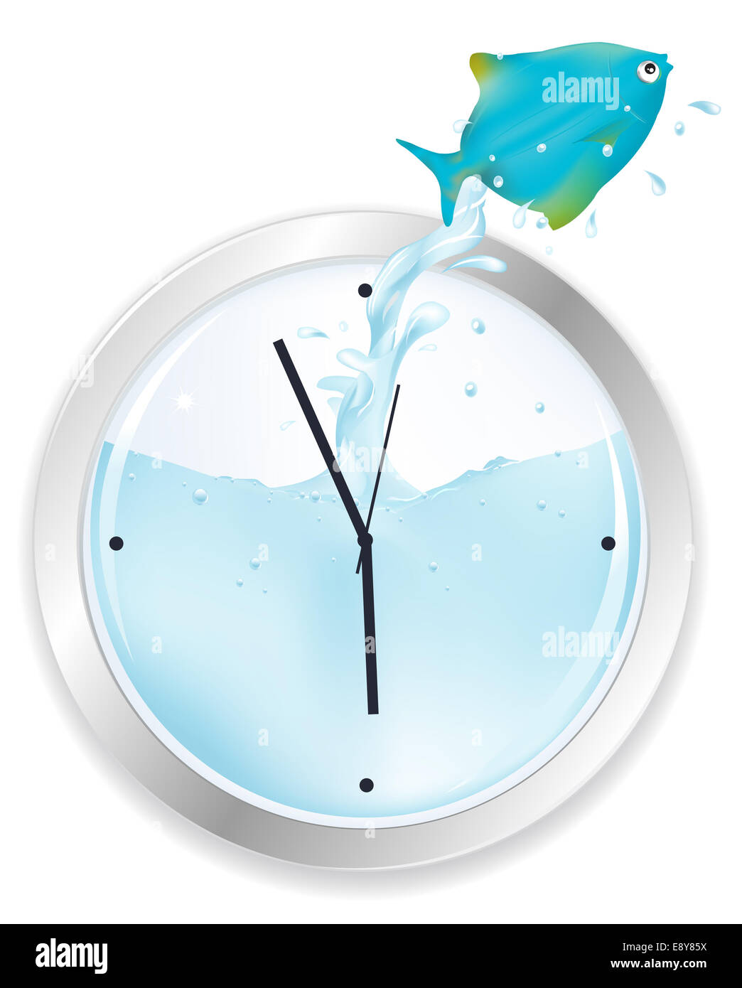 Blue Fish Jumping From Clock Stock Photo Alamy