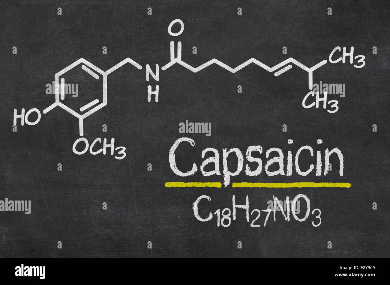 Blackboard with the chemical formula of Capsaicin Stock Photo Alamy