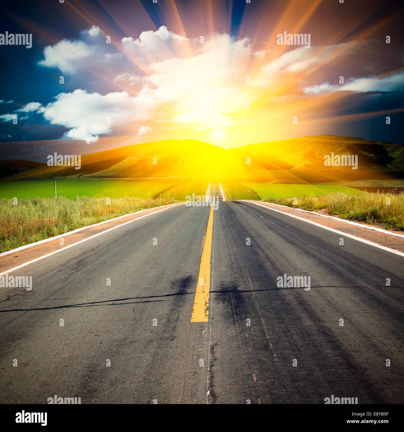 sunlight above the road. Stock Photo