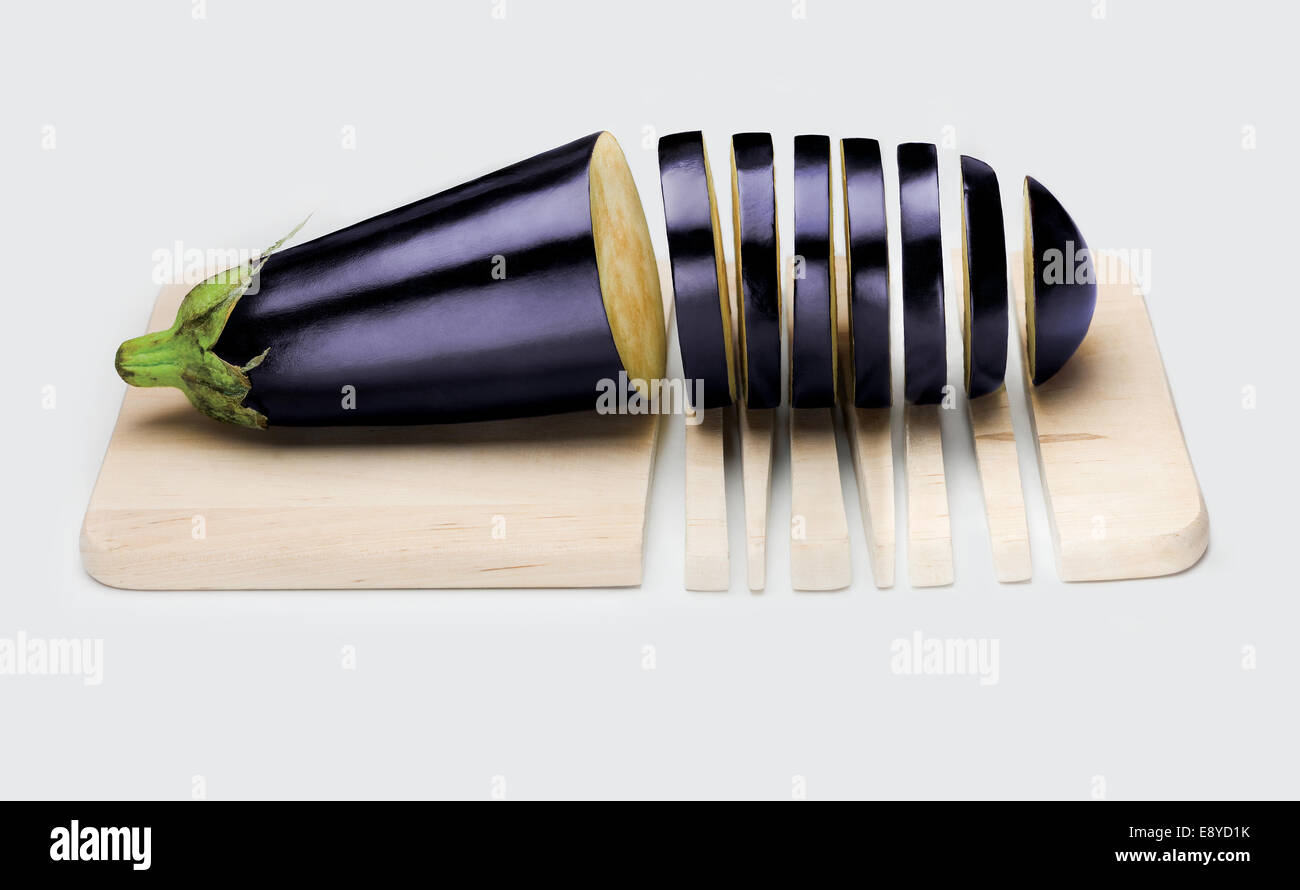Sliced Eggplant and Board Stock Photo
