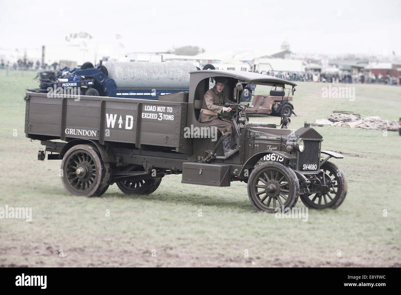 A WW1 1916 Thornycroft War Department (WD) lorry being driven by a