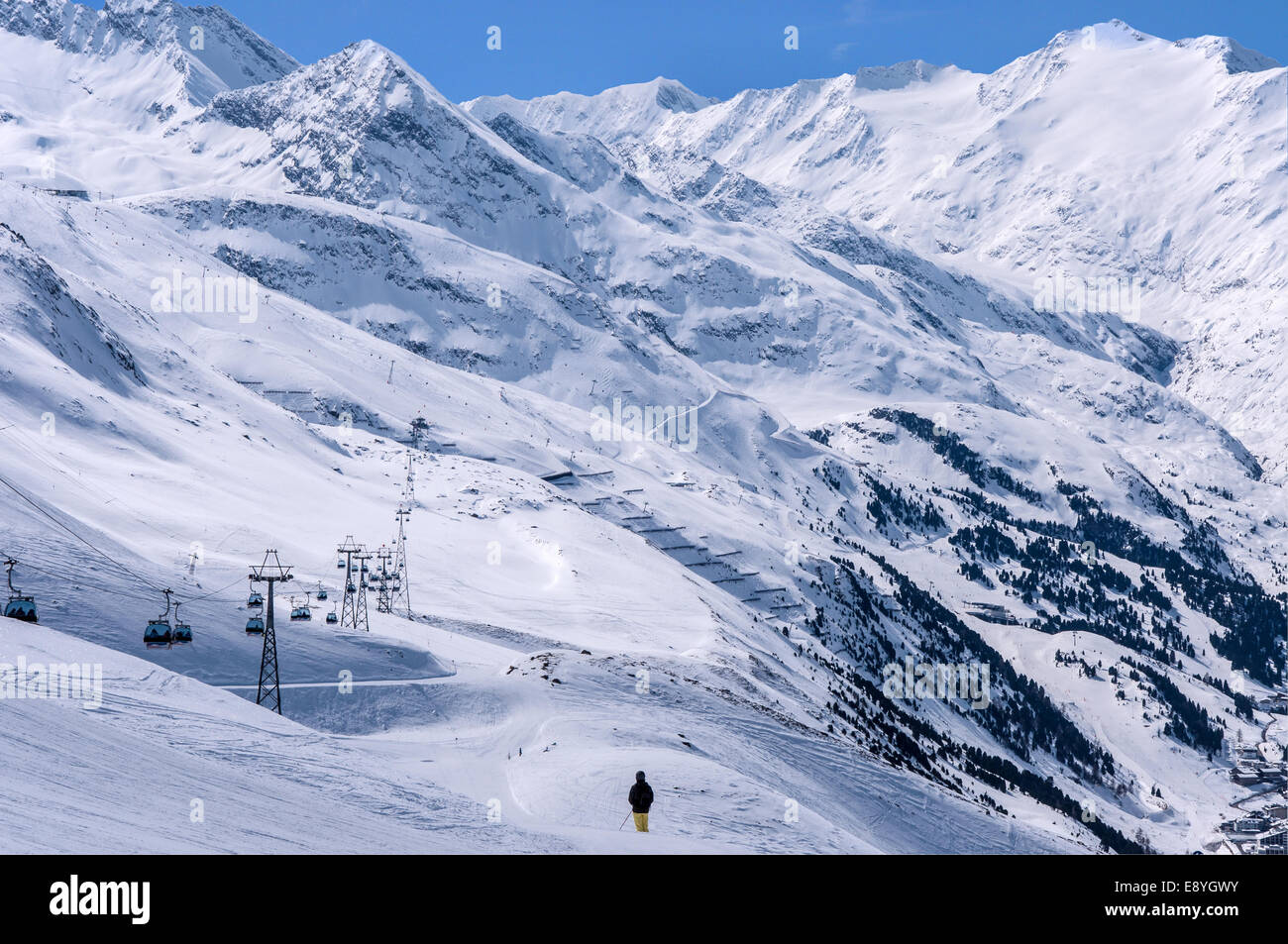 Ski lifts and pistes in Alpine ski resort in Obergurgl and Hochgurgl in Tirol, Austria Stock