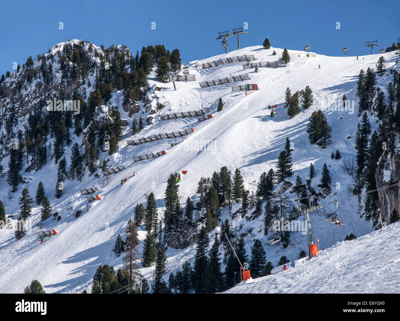Harakiri ski piste. The steepest groomed slope in Austrian Alps, called Harakiri, in Mayrhofen ski resort. Stock Photo