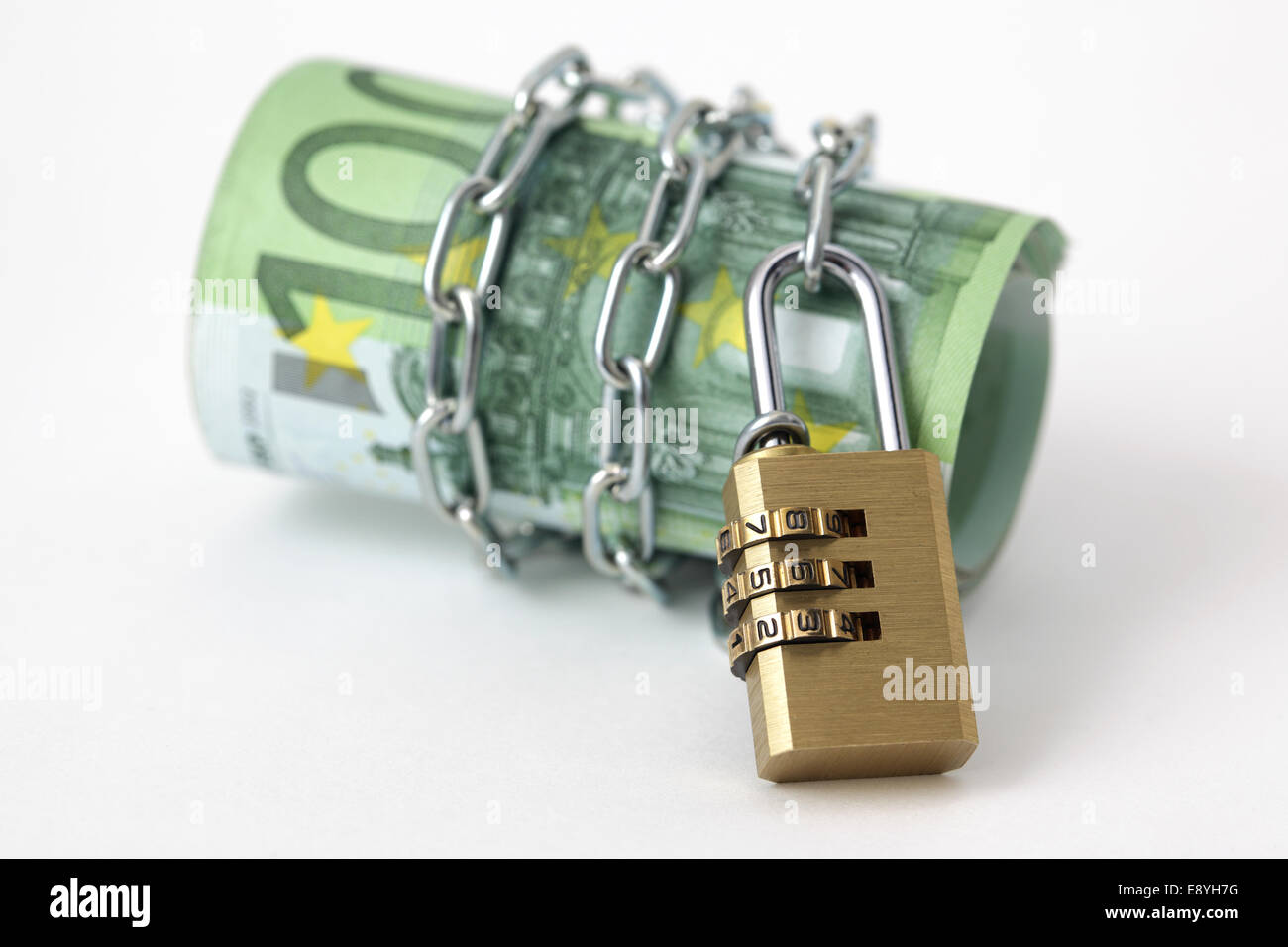 Euro notes with lock and chain Stock Photo