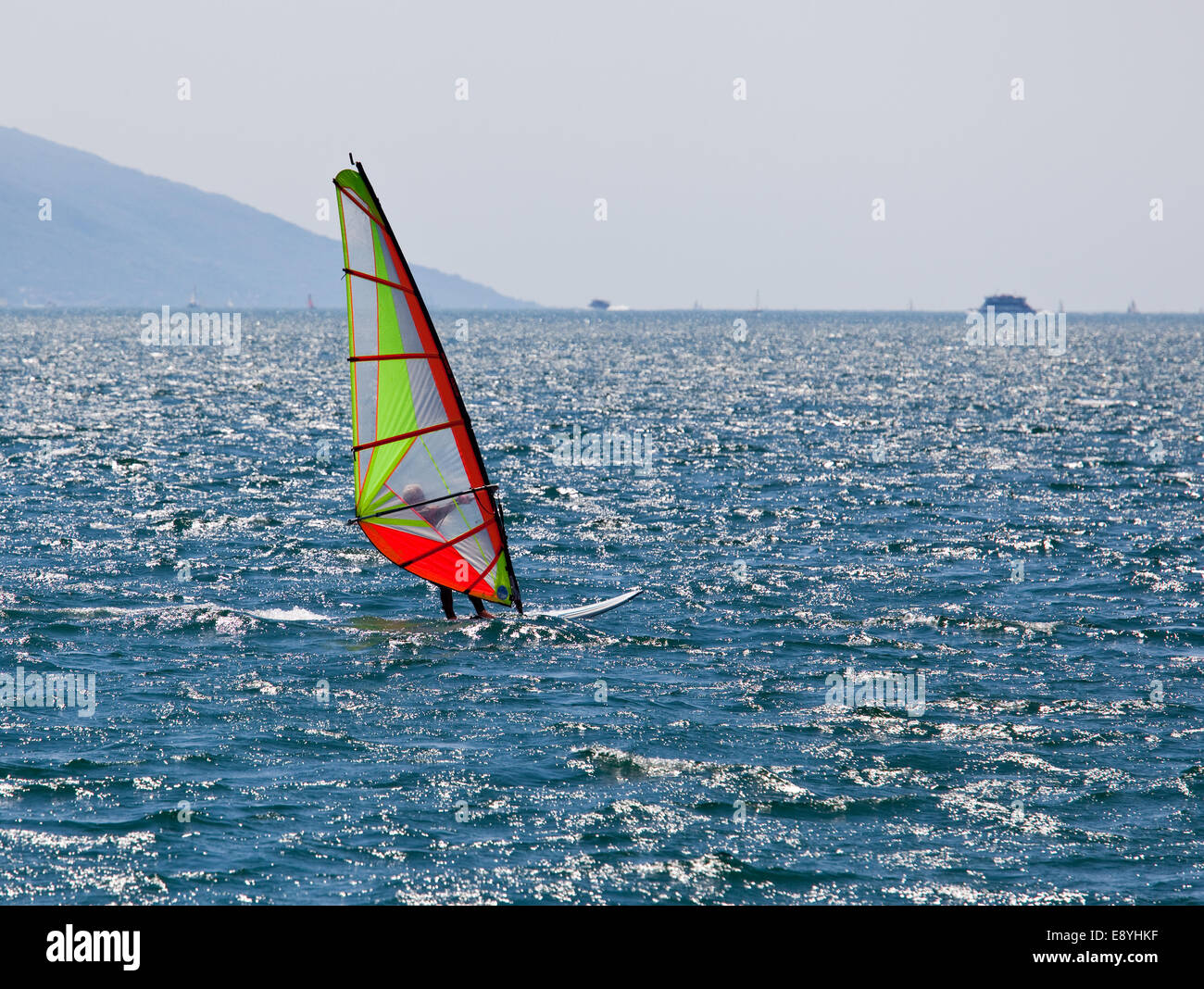 Windsurfing on Lake Garda Stock Photo Alamy