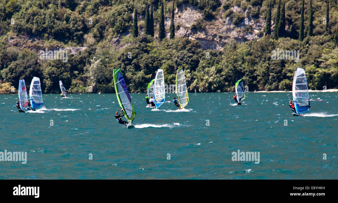 Windsurfing on Lake Garda Stock Photo Alamy