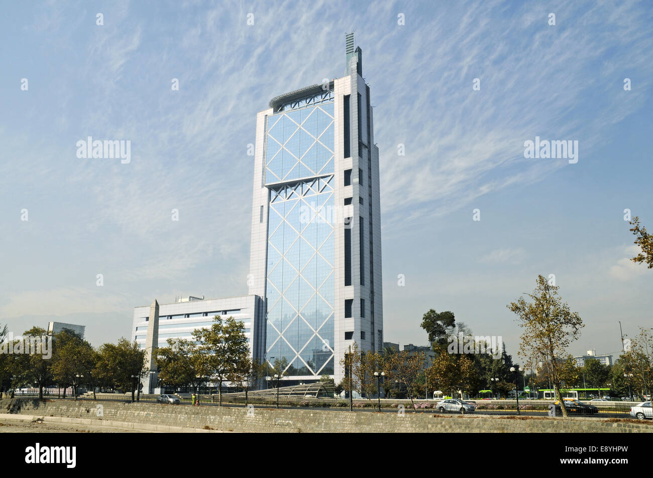 Movistar-building in the form of a mobile phone Stock Photo