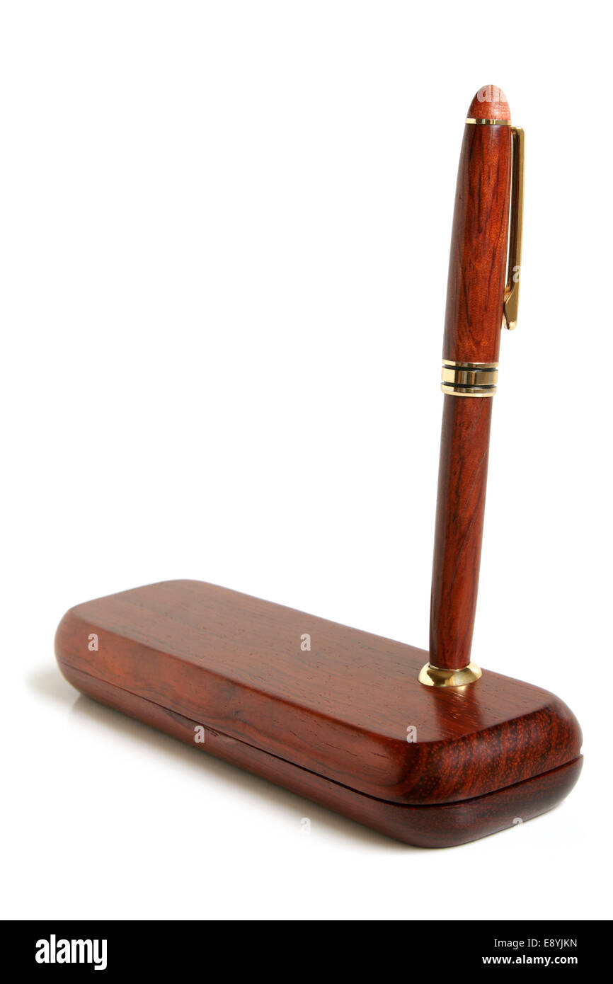 Mahogany ball pen with wooden case Stock Photo