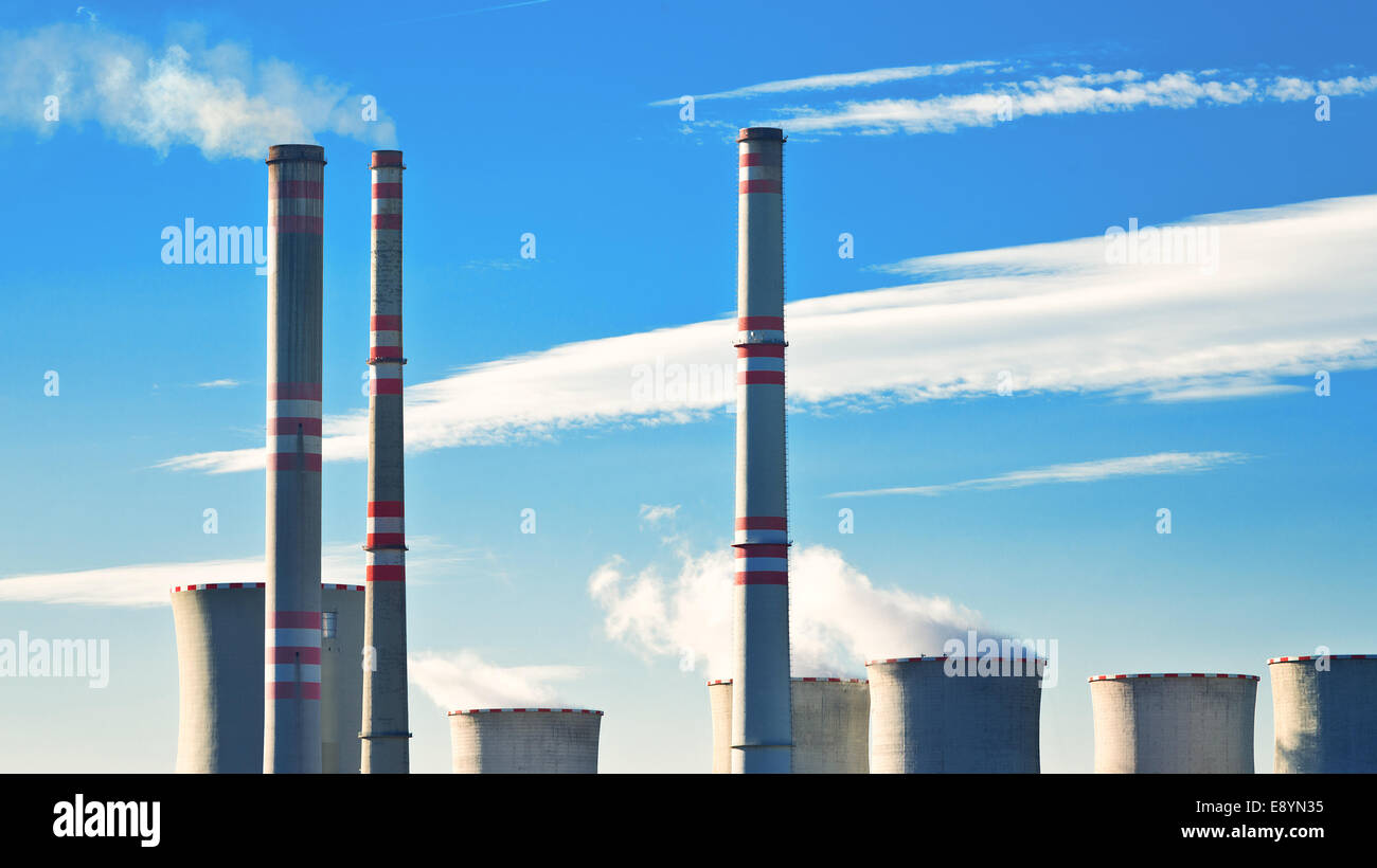 detail of power station with blue sky Stock Photo - Alamy