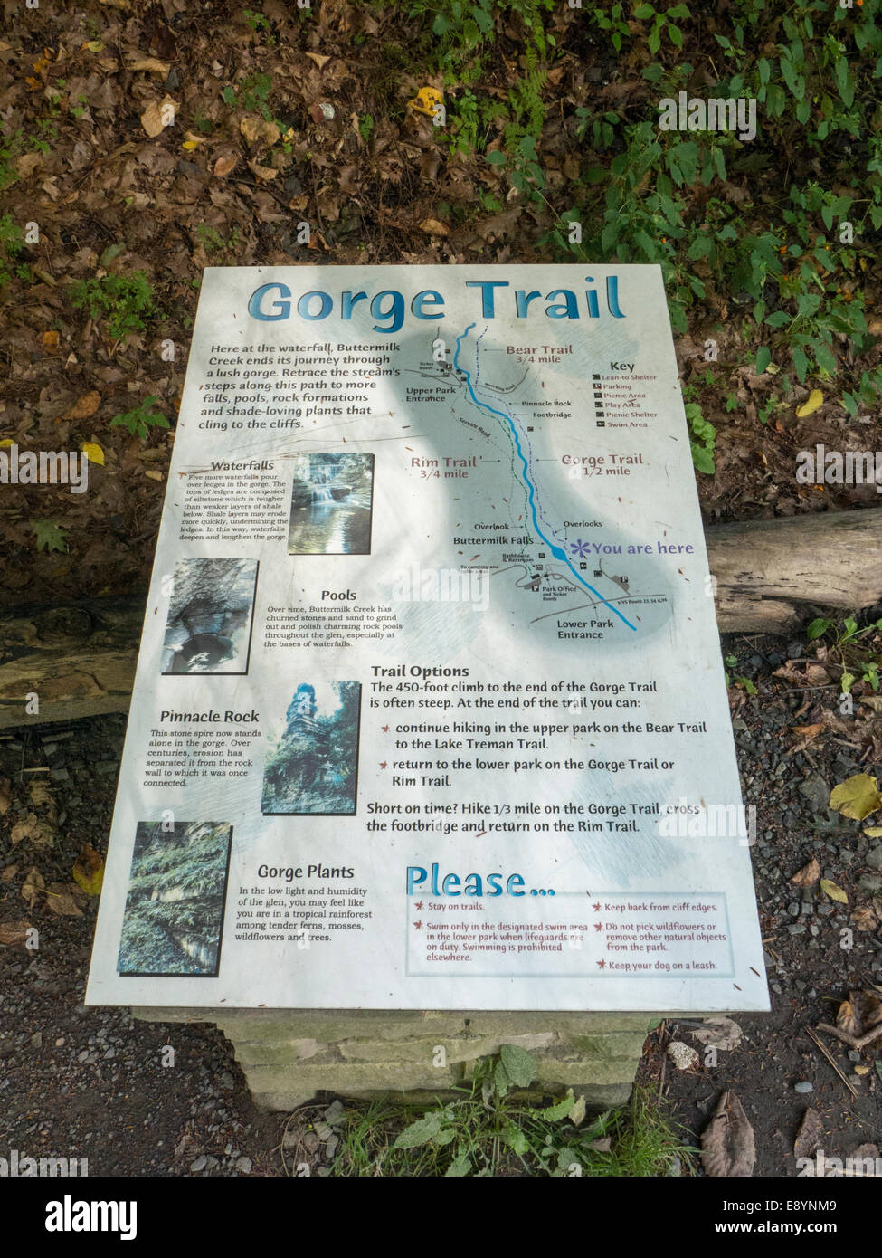 Buttermilk Falls trail map Stock Photo Alamy